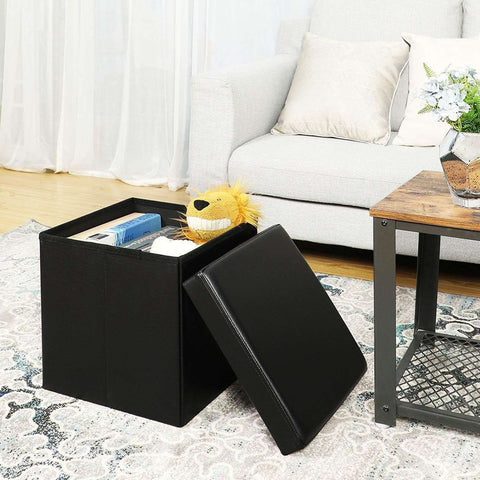 Rootz Foldable Stool - Hocker - Side Table - Storage Space - Black - 38 x 38 x 38 cm