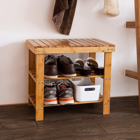Rootz Bamboo Shoe Rack - Bench - Bathroom Shelf - 50cm x 29cm x 45cm