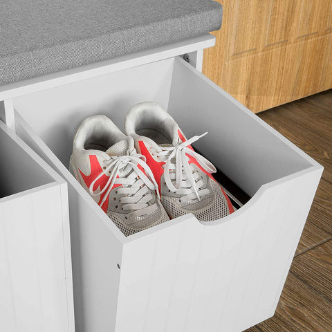 Rootz Storage Bench with 3 Drawers & Removable Seat Cushion - Shoe Storage Cabinet - White