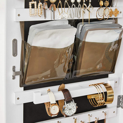 Rootz Jewelry Mirror - Mirror Cabinet - Jewelry Organizer - Drawer - On Wheels - White - MDF - 37 x 10 x 108.5 cm