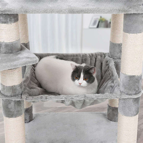 Rootz Cat Tree - Scratching Post - Climbing Tree for Cats - Cat Tower with Cave - Light Gray - 55 x 45 x 143 cm