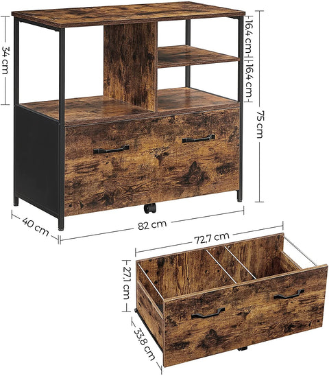 Rootz File Cabinet - Office Cabinet - 1 Drawer - Open Compartments - Sideboard - Processed Wood - Metal - Industrial - Brown - Black - 82 x 40 x 75 cm