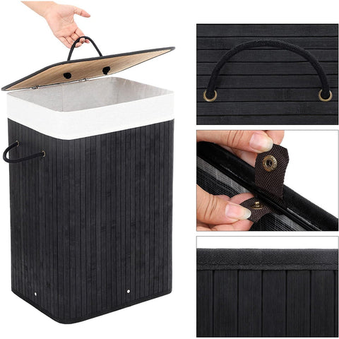 Rootz Foldable Laundry Basket Bamboo - Laundry Basket - 72L Black