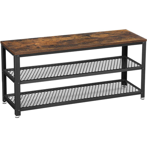 Rootz Shoe Bench - Shoe Rack - Shoe Cabinet - Shoe Organizer - Industrial - 100 x 30 x 45 cm - Metal - Processed Wood