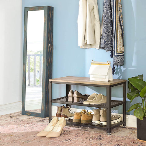 Rootz Shoe bench - Shoe rack - Shoe cabinet - Industrial - wood look, gray-black - 73 x 30 x 45