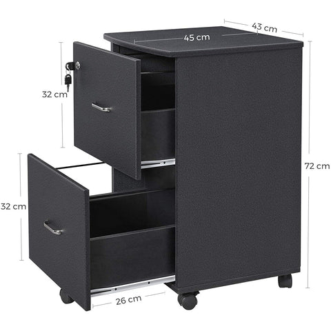 Rootz Drawer Unit Black - Steel Locker On Wheels - Office Cabinet - Roll Container - 71 x 51 x 16 cm