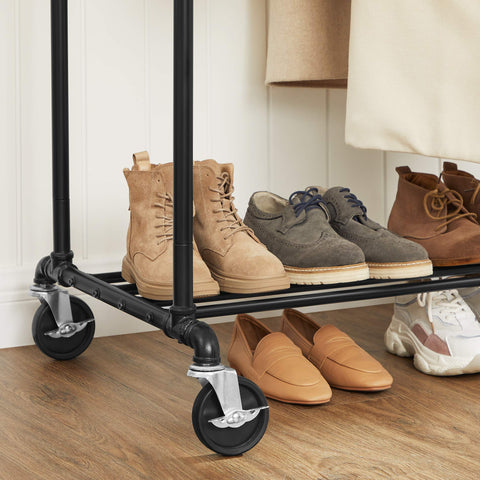 Rootz Coat rack - Clothes rail - Coat stand with 2 clothes rails and shelf - Loadable up to 110 kg - Industrial design - For bedroom and dressing room - Black
