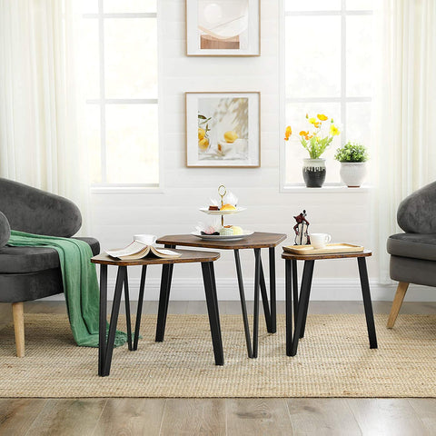 Rootz Side Tables - 3 Pieces - Bedside Tables - Coffee Tables - Metal - Processed Wood - Industrial