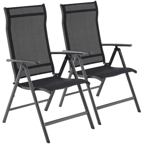 Rootz Garden Chairs - Set Of 2 - Folding Chairs - Outdoor Chairs - Aluminum Frame - Backrest - Adjustable - Black/Grey