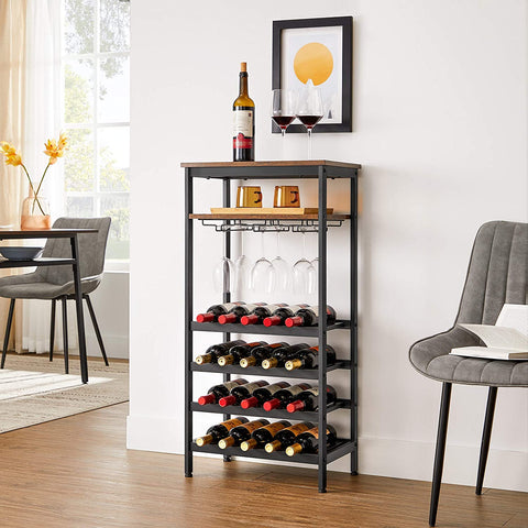 Rootz Wine Rack - Bottle Rack - 20 Bottles - Glass Holder - 50 x 32 x 100 cm - Industrial - Brown - Black