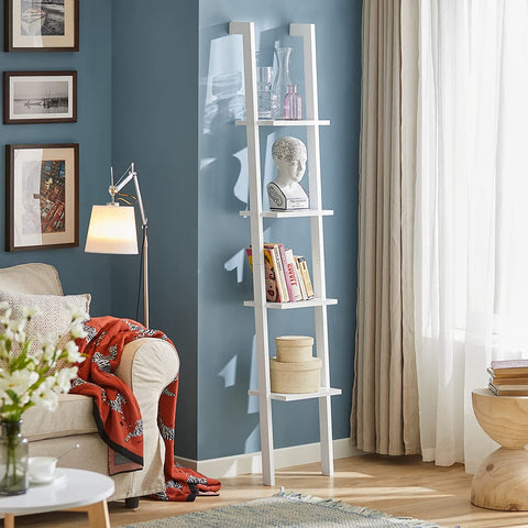 Rootz Modern 4 Tiers Ladder Shelf- Wall Shelf -Stand Shelf- Bookcase Storage Display Shelf