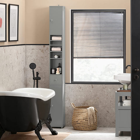 Rootz Bathroom Tall Cabinet - Cupboard - Bathroom Storage Cabinet - Light Grey
