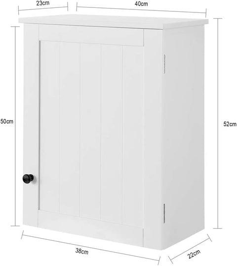 Rootz White Wall Mounted - Single Door Bathroom Cabinet - W40 x D23 x H52cm