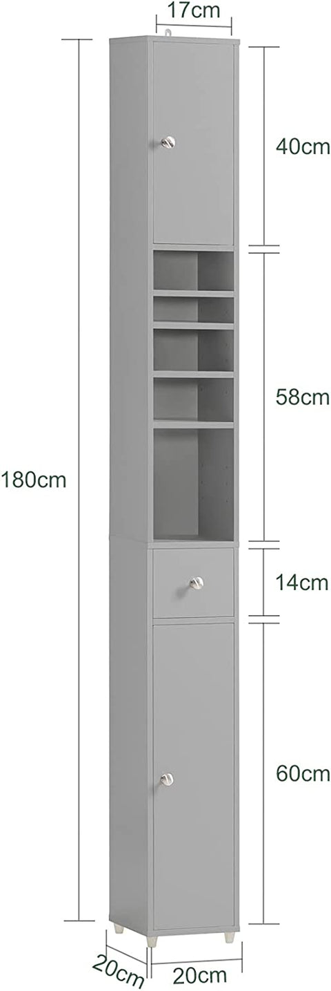 Rootz Bathroom Tall Cabinet - Cupboard - Bathroom Storage Cabinet - Light Grey