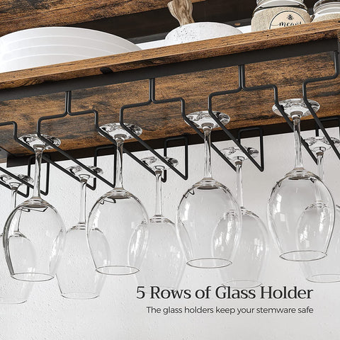 Rootz Wine Rack with Glass Holders - Wine Holder - Bottle Rack - Standing - Industrial - Brown and Black - 66 x 30 x 100 cm