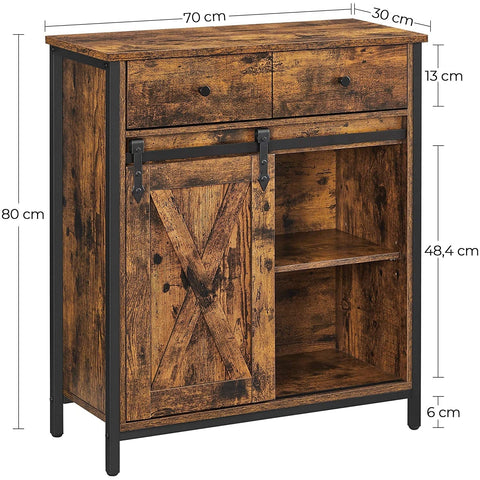 Rootz Sideboard - Chest of drawers - Storage cabinet - Sliding door - Industrial - Brown - Black - Processed Wood - Metal - 70 x 30 x 80 cm