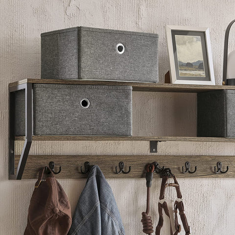 Rootz Wall Coat Rack Wall - Hallway Wall Shelf - Storage Cabinet with 3 Baskets 7 Hooks - W100 x D20 x H30cm