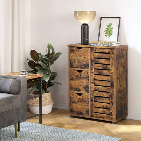 Rootz Sideboard - Storage Cabinet - Sideboard - 3 Drawers - Folding Door - Adjustable Shelves - Brown - Black - Industrial - Processed Wood - Metal - 60 x 30 x 80 cm