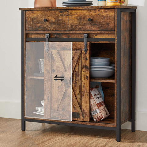 Rootz Sideboard - Chest of drawers - Storage cabinet - Sliding door - Industrial - Brown - Black - Processed Wood - Metal - 70 x 30 x 80 cm