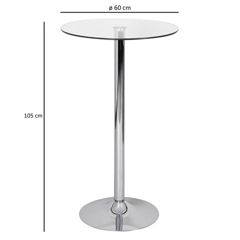 Rootz Standing Table - Bistro Table - Glass Standing Table - Glass - Round - Chrome