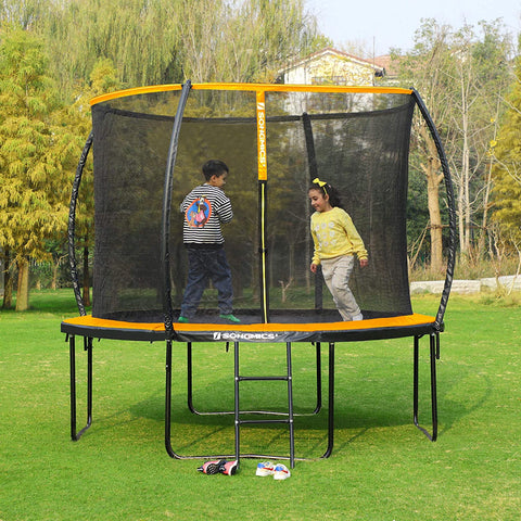 Rootz Trampoline - Garden Trampoline - Round - Safety Net - Ladder - Bow Poles - Safety Test - Black - Orange - 305/366 cm