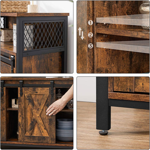 Rootz Sideboard - Storage Cabinet - Sideboard - Kitchen Cabinet - 2 Sliding Doors - Adjustable Shelf - Industrial - Brown - Black - 100 x 33 x 80 cm