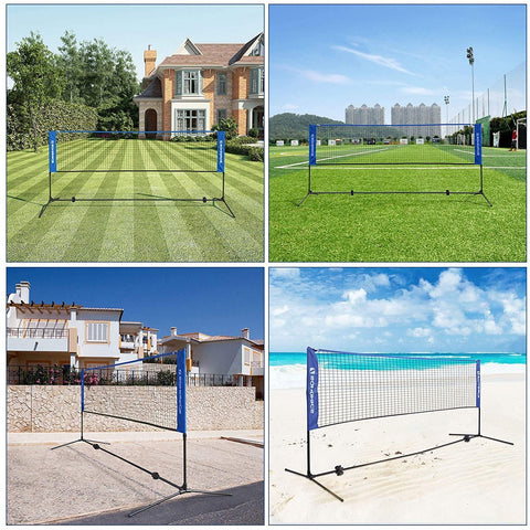 Rootz Badminton Net - Tennis Net - Adjustable Height - Iron Frame - Transport Bag - Blue - Black - Yellow