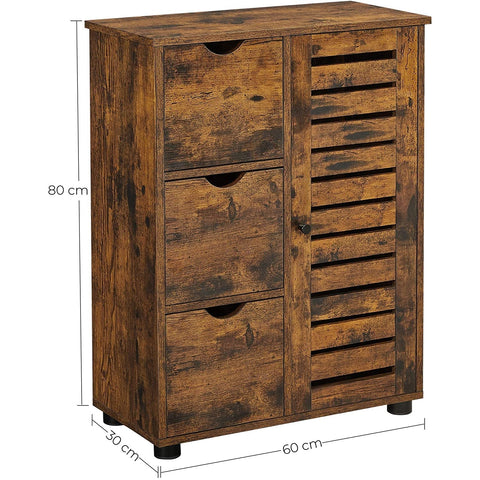 Rootz Sideboard - Storage Cabinet - Sideboard - 3 Drawers - Folding Door - Adjustable Shelves - Brown - Black - Industrial - Processed Wood - Metal - 60 x 30 x 80 cm