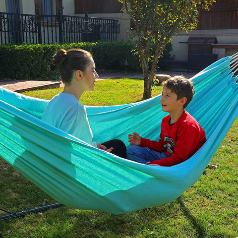 Rootz Hammock - 2 Persons - Outdoor - Transport Bag - Attachment Straps - Carabiner - Light Blue - Cotton - Polyester - Turquoise - 210 x 150 cm