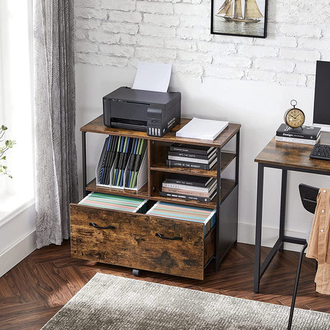 Rootz File Cabinet - Office Cabinet - 1 Drawer - Open Compartments - Sideboard - Processed Wood - Metal - Industrial - Brown - Black - 82 x 40 x 75 cm