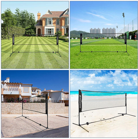 Rootz Badminton Net - Tennis Net - Adjustable Height - Iron Frame - Transport Bag - Blue - Black - Yellow