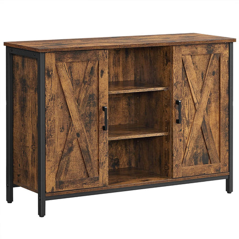 Rootz Sideboard - Storage Cabinet - Sideboard - Kitchen Cabinet - 2 Doors - 2 Open Compartments - Industrial - Brown - Black - Processed Wood - Metal - 100 x 35 x 70 cm