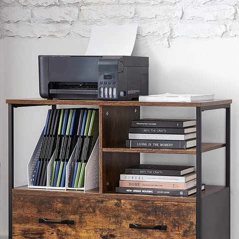 Rootz File Cabinet - Office Cabinet - 1 Drawer - Open Compartments - Sideboard - Processed Wood - Metal - Industrial - Brown - Black - 82 x 40 x 75 cm