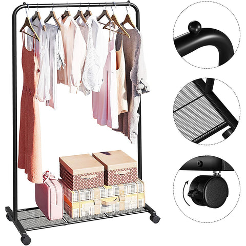 Rootz Clothes rack - Wardrobe rack - Coat rack - Wheels - Max 40 kg - Black - Metal - 92.5 x 40.5 x 158 cm