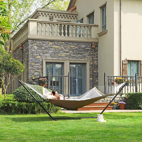 Rootz Hammock - Padded - 2 Persons - Cushions - Bamboo - Oxford Fabric - Brown-Grey - 200 x 140 cm