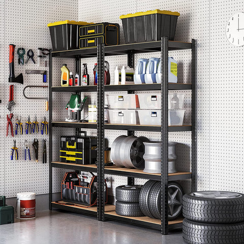 Rootz Shelving Unit - Workshop - Adjustable - Black/Blue - Metal - MDF - 200 x 100 x 50 cm