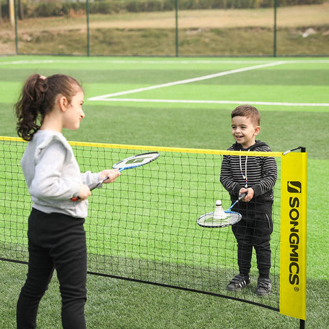 Rootz Badminton Net - Tennis Net - Adjustable Height - Iron Frame - Transport Bag - Blue - Black - Yellow