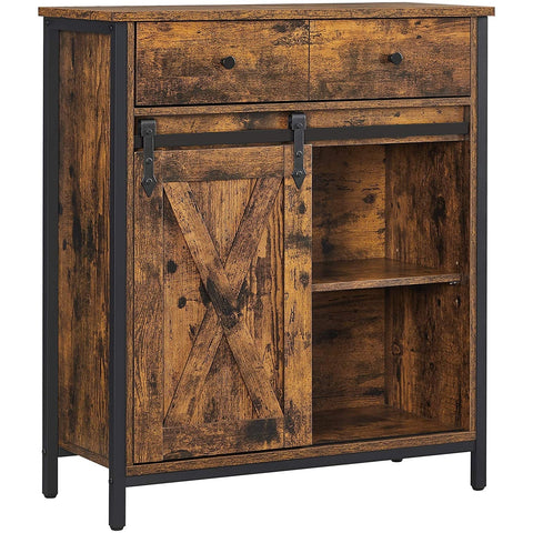Rootz Sideboard - Chest of drawers - Storage cabinet - Sliding door - Industrial - Brown - Black - Processed Wood - Metal - 70 x 30 x 80 cm