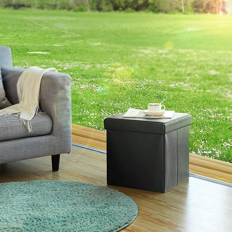 Rootz Foldable Stool - Hocker - Side Table - Storage Space - Black - 38 x 38 x 38 cm