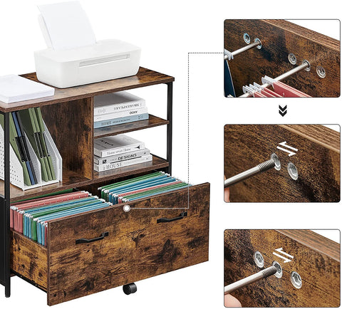 Rootz File Cabinet - Office Cabinet - 1 Drawer - Open Compartments - Sideboard - Processed Wood - Metal - Industrial - Brown - Black - 82 x 40 x 75 cm