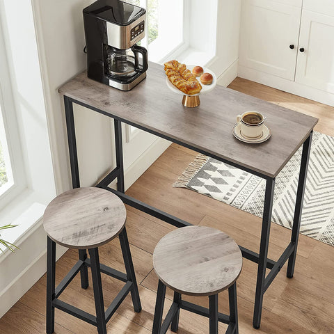 Rootz Bar Stools - Set Of 2 - Kitchen Chair - Metal Frame - Processed Wood - Gray - 32 x 65 cm