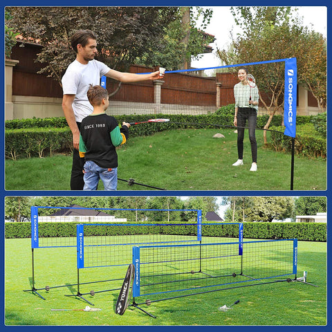 Rootz Badminton Net - Tennis Net - Adjustable Height - Iron Frame - Transport Bag - Blue - Black - Yellow