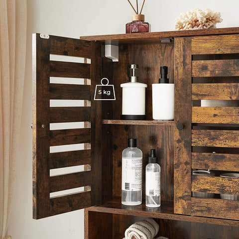 Rootz Wall cabinet - Bathroom cabinet - Storage cabinet - 2 Doors - 1 Open Compartment - Brown - Processed Wood - Industrial - 60 x 20 x 70 cm