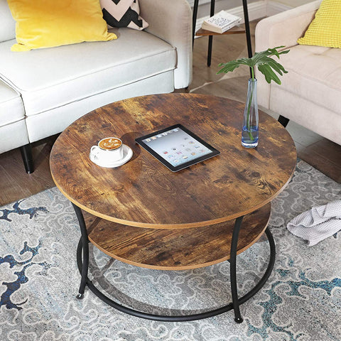 Rootz Round Coffee Table - Industrial Style - Side Table - Cocktail Table - 2 Shelves - Industrial - 80 x 45 cm