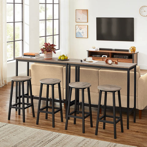 Rootz Bar Stools - Set Of 2 - Kitchen Chair - Metal Frame - Processed Wood - Gray - 32 x 65 cm