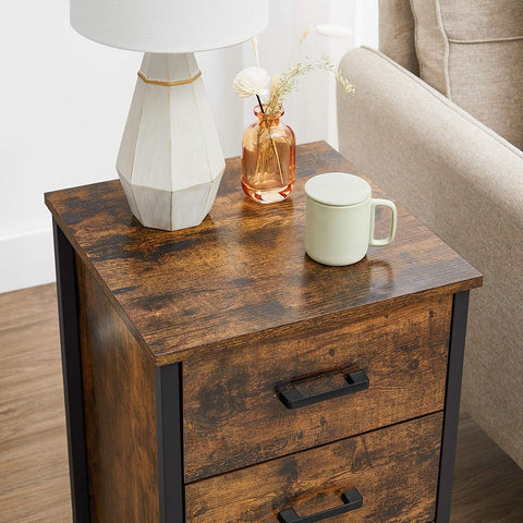 Rootz Bedside table - chest of drawers - side table - 3 drawers - industrial - brown - black - processed wood - metal - 40 x 40 x 60 cm