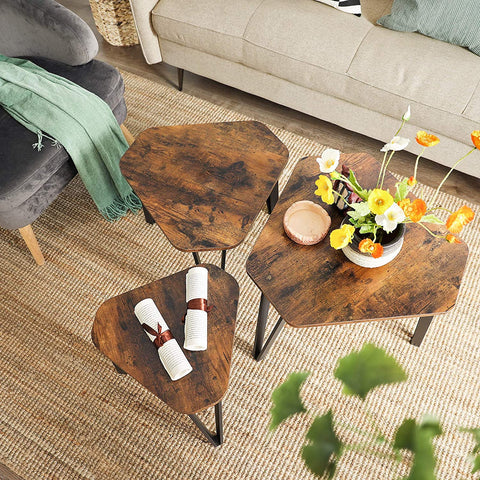 Rootz Side Tables - 3 Pieces - Bedside Tables - Coffee Tables - Metal - Processed Wood - Industrial