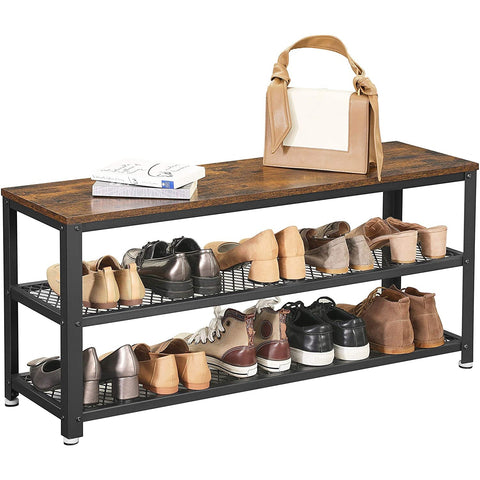Rootz Shoe Bench - Shoe Rack - Shoe Cabinet - Shoe Organizer - Industrial - 100 x 30 x 45 cm - Metal - Processed Wood