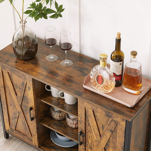 Rootz Sideboard - Storage Cabinet - Sideboard - Kitchen Cabinet - 2 Doors - 2 Open Compartments - Industrial - Brown - Black - Processed Wood - Metal - 100 x 35 x 70 cm