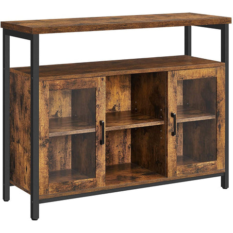 Rootz Sideboard - Storage Cabinet - Sideboard - Kitchen Cabinet - 2 Doors - 2 Open Compartments - Industrial - Brown - Black - Processed Wood - Metal - 100 x 35 x 80 cm
